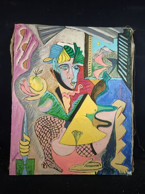 un tableau représentant une femme avec un oiseau sur l'épaule