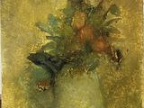 une peinture de fleurs dans un vase sur une table