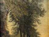 an image of a painting of two trees on a hill