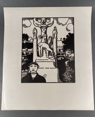 une image représentant un dessin en noir et blanc d'un homme sur une croix