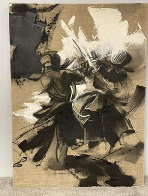 painting of a black and white image of a man with a helmet