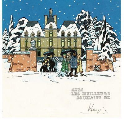 a drawing of a group of people standing in front of a building