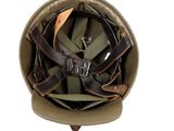helmet with leather straps and buckles on a white background