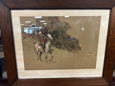 tableau représentant un homme à cheval, dans un cadre en bois