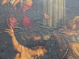 an old painting of a woman laying on a bed next to a man