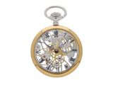 a silver and gold pocket watch on a white background