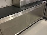 stainless steel counter top in a commercial kitchen with lots of counter space