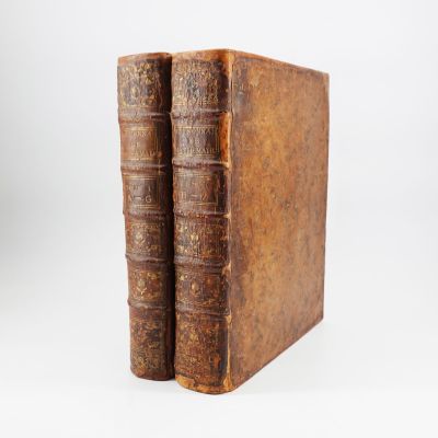 deux vieux livres posés l'un sur l'autre sur une surface blanche