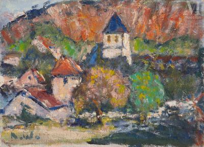 une image représentant un tableau d'une petite ville située sur une colline