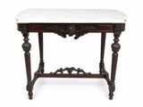 an old table with a marble top on a white background