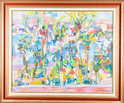 une image d'une peinture de fleurs dans un vase sur une table
