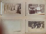 several old black and white photos of people in a park