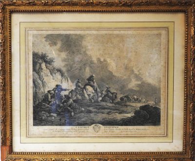a painting of a group of men on horseback in a mountainous landscape