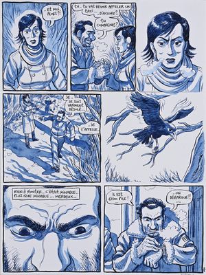 an image of a comic strip with a bird flying over it