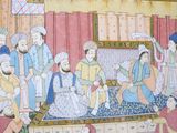 a painting of a group of people in a room