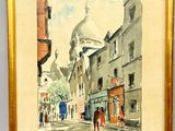 une image représentant une peinture d'une scène de rue avec des bâtiments et des personnages
