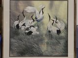 a picture of a painting of a flock of birds in a frame
