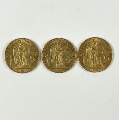 Trois pièces en or de 20 francs au Génie (2x1894 A et 1897 A… - Photo 1