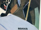 a picture of a poster of a man with a hockey stick