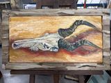 a picture of a painting of a dead animal on a piece of wood