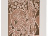 an image of a brown and white drawing of a man on a horse