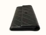 chanel black quilted leather long wallet