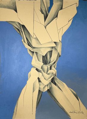 une affiche représentant un homme tenant un couteau