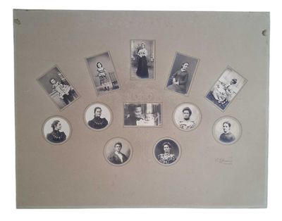 many old black and white pictures of people on the wall