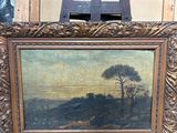 peinture sur chevalet représentant un paysage avec un arbre au loin