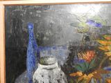 a painting of a vase and a vase of flowers on a table