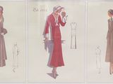 three sketches of women ' s fashions from the early 20th century