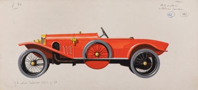 drawing of an old red car on a white background