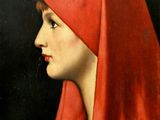 un tableau représentant une femme portant un foulard rouge