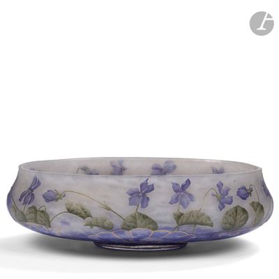 un bol orné de fleurs violettes sur un fond blanc