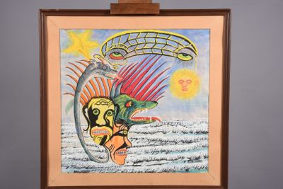 tableau représentant un homme avec un parachute ascensionnel en arrière-plan