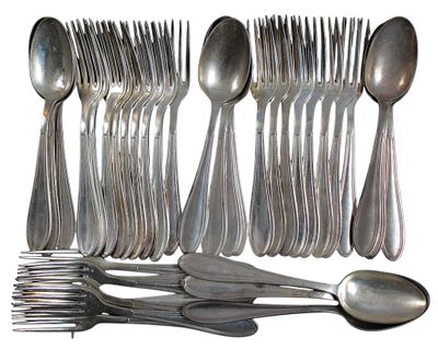 a lot of silver spoons and spoons on the table