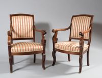 Paire de fauteuils en acajou et placage d'acajou, les suppor…