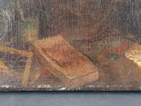 a painting of a chair and a table in a room