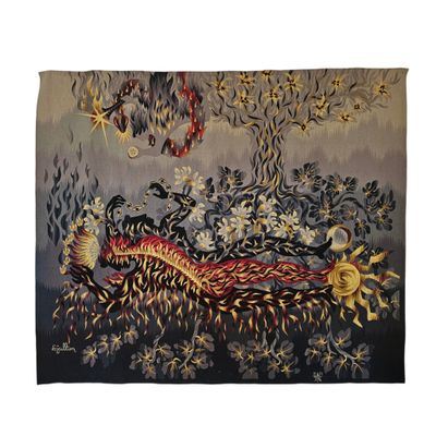 an image of a tapestry with a bird and flowers on it