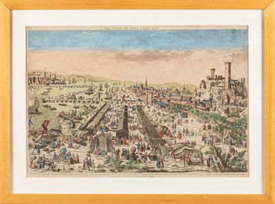 a painting of a view of a city with a lot of people