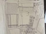 drawing of a drawing of a kitchen with a sink and a window