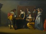 une image représentant un tableau où l'on voit un groupe de personnes jouant du luth