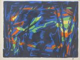 une image représentant une peinture abstraite bleue et orange sur papier