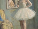 painting of a woman in a white tutu standing in front of a mirror