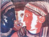 tableau représentant un homme et une femme portant des chapeaux et des foulards sur la tête