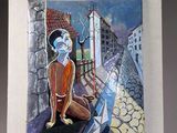 une photo d'un tableau représentant une femme assise sur un rebord