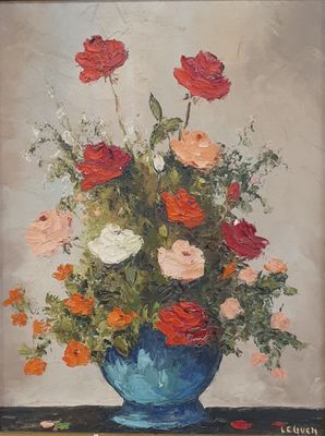 LE GUEN Bouquet de roses Huile sur toile encadrée Signée en …