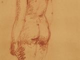 une image représentant un dessin d'une femme debout devant un mur