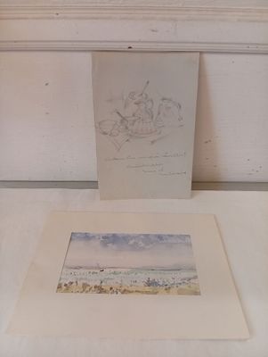 Ensemble de deux dessins. VUILAND? "Nature morte au gateau".