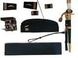 a picture of a collection of military items including a sword, hat, and other items